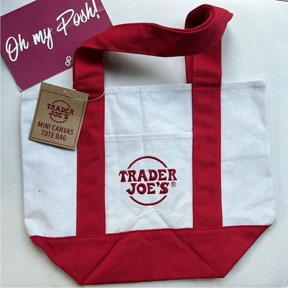 NWT Trader Joe’s Mini Canvas Tote Bag - Limited Edition Red & Cream - Picture 11 of 12
